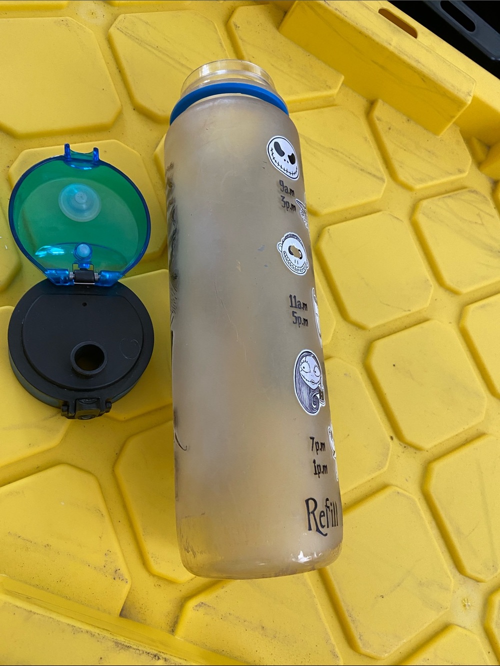 Water Tracker Bottle with Time Markings - Yellow/Blue Accents
